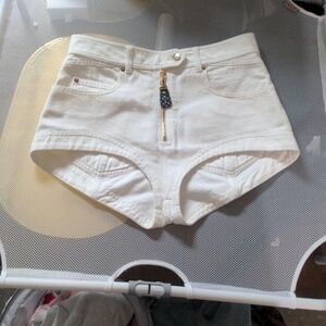 LV LOUIS VUITTON NIGHT DENIM MINI SHORTS MILK WHITE FRANCE 38/US 6 WOMEN